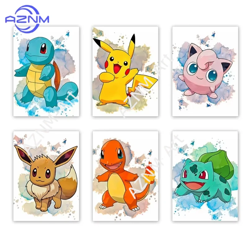 1 Stück Anime Pokemon Leinwandbild Glumanda Schiggy Poster und Druck Wandkunst Bild Heimdekoration Kindergeschenke