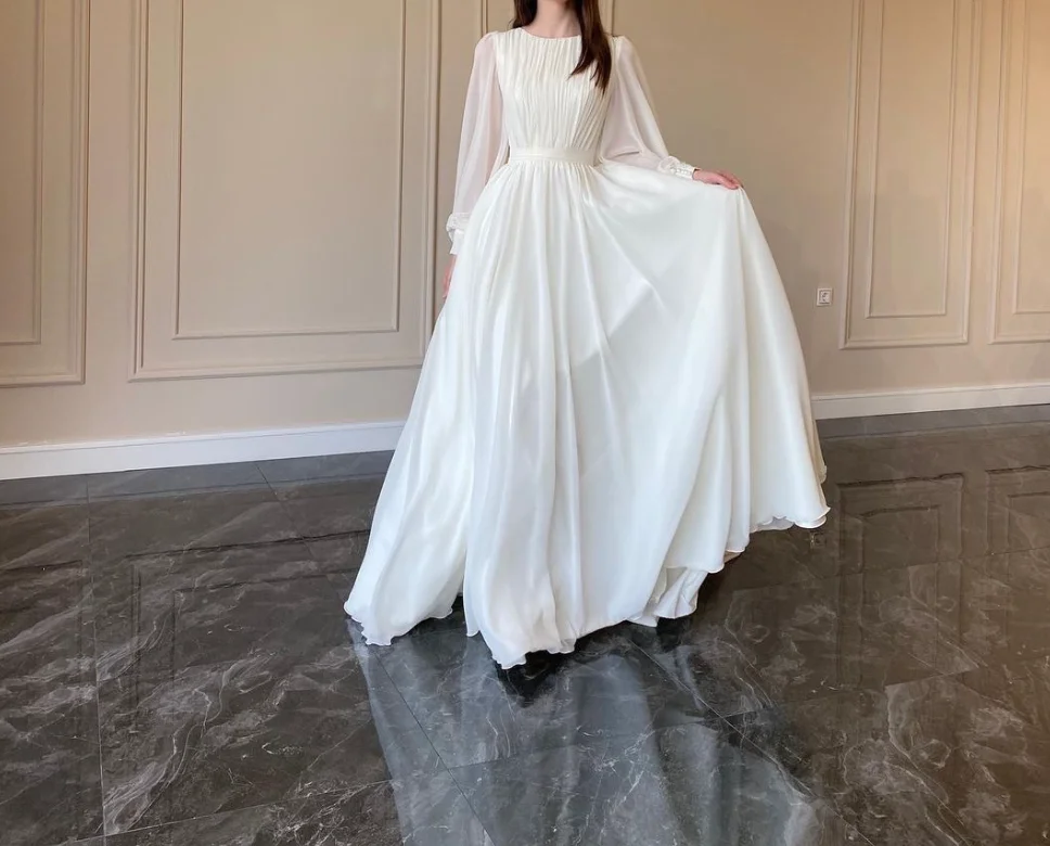 New Spring Fashion Lantern Sleeve O-Neck Solid Color Slim Fit Floor-Length Ball Gown Dress For Women