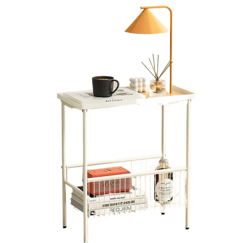 

Mobile Side Table With Wheels Rolling Caddy Cart For Small Apartment Sofa Bedside Cream Style 2 Tier Storage Shelf Coffee Table