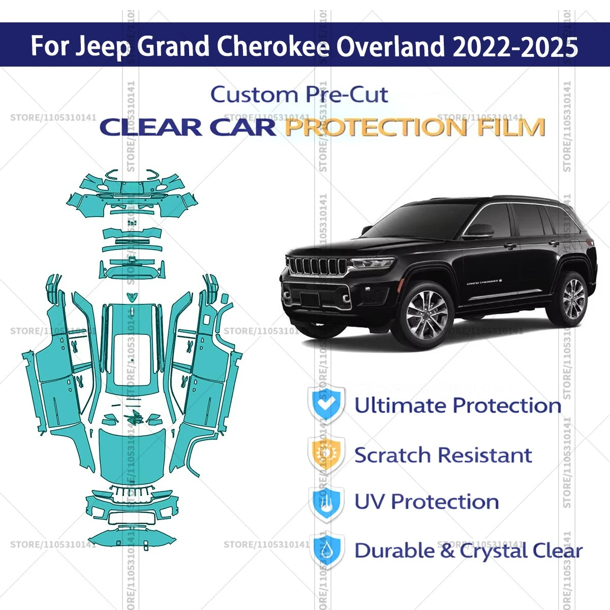 

Pre-Cut Paint Protection Film PPF Transparent Car Film Automotive PPF For Jeep Grand Cherokee Overland 2022-2025 Full Vehicle