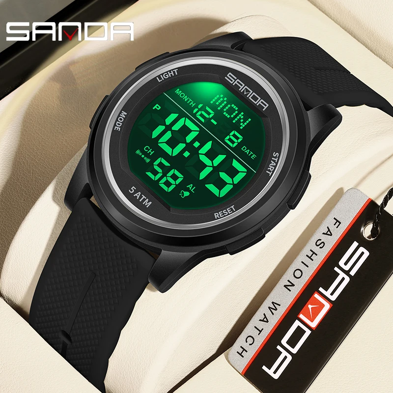 SANDA New Luxury Men\'s Sports Electronic Wristwatch Waterproof Chronograph Stopwatch Multifunctional LED Digital Teenagers Watch