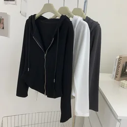 Maglione con coulisse con cappuccio da donna 2023 primavera sciolto stile coreano sottile giacca cardigan con cerniera a doppia testa tutto-fiammifero