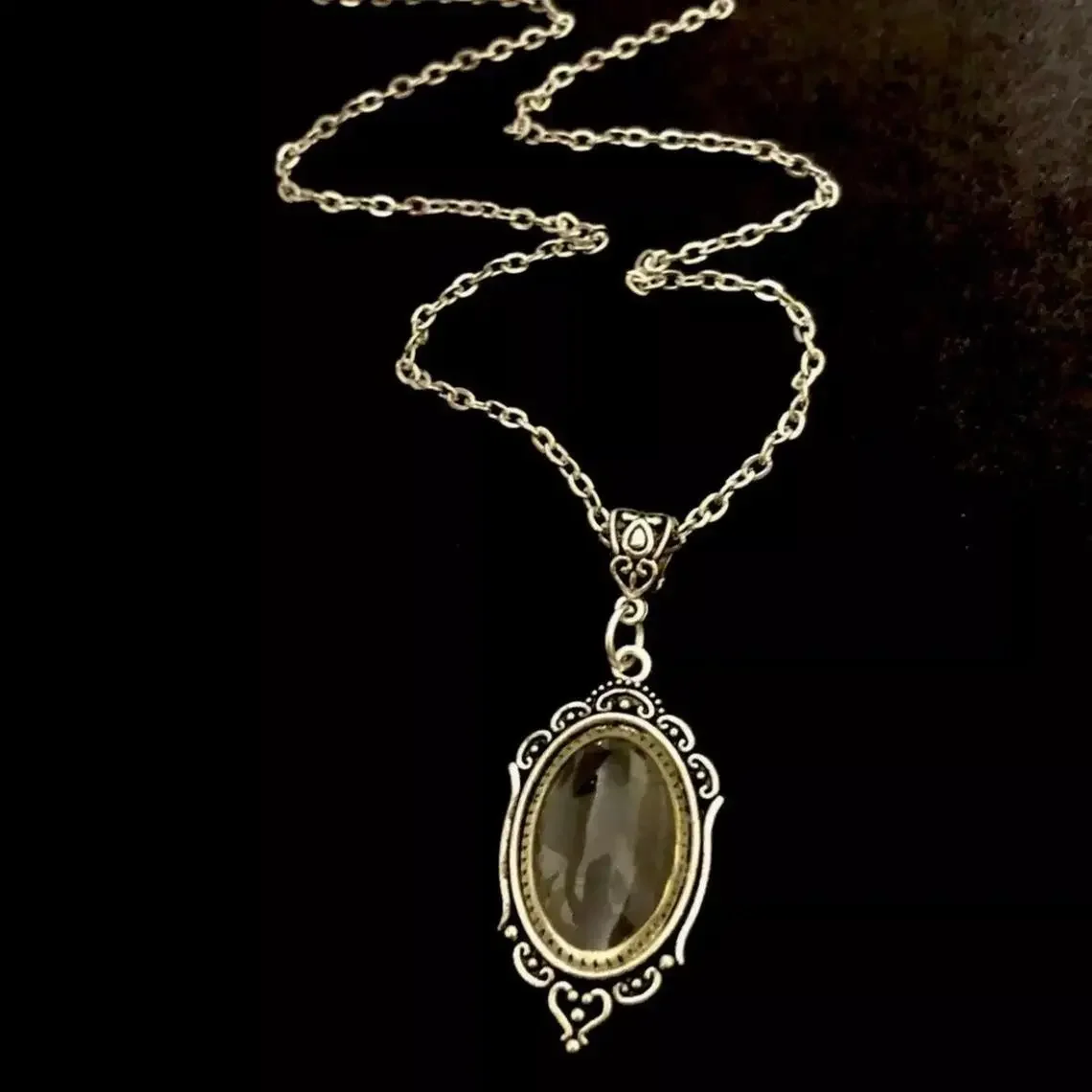 Gothic Steampunk Large Transparent Glass Necklace Pendant