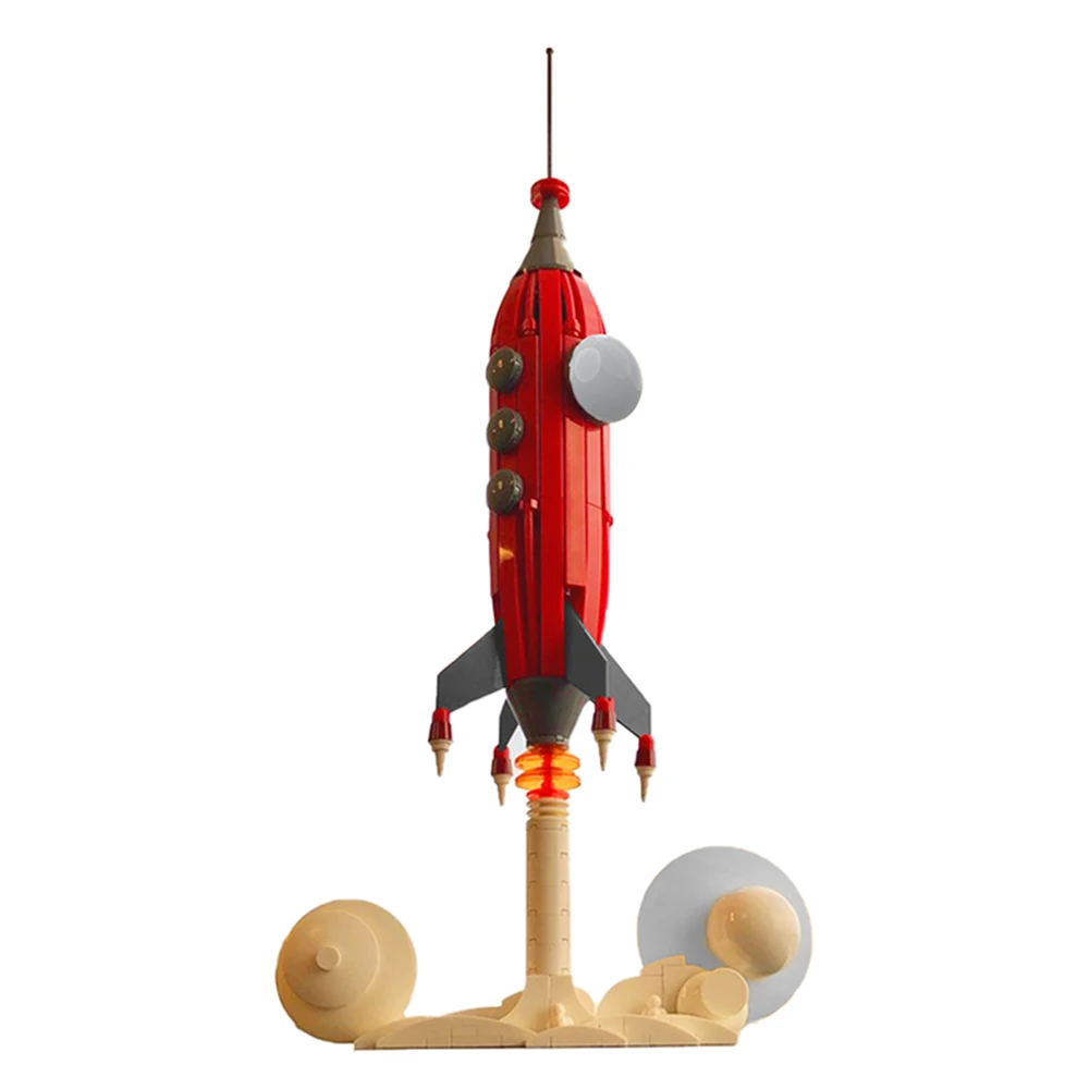 Retrofuturistic Spaceship MOC Building Blocks, Vintage Sci-Fi Vessel with Atomic Engines, Space War DIY for Collectors