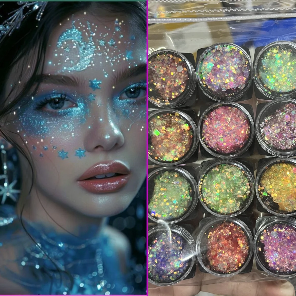 

12 Colors Glitter Gel Mermaid Scale Sequin Long-Lasting Liquid Face Body Lip Glitter Eyeshadow Polarizing Stage Makeup INS Style