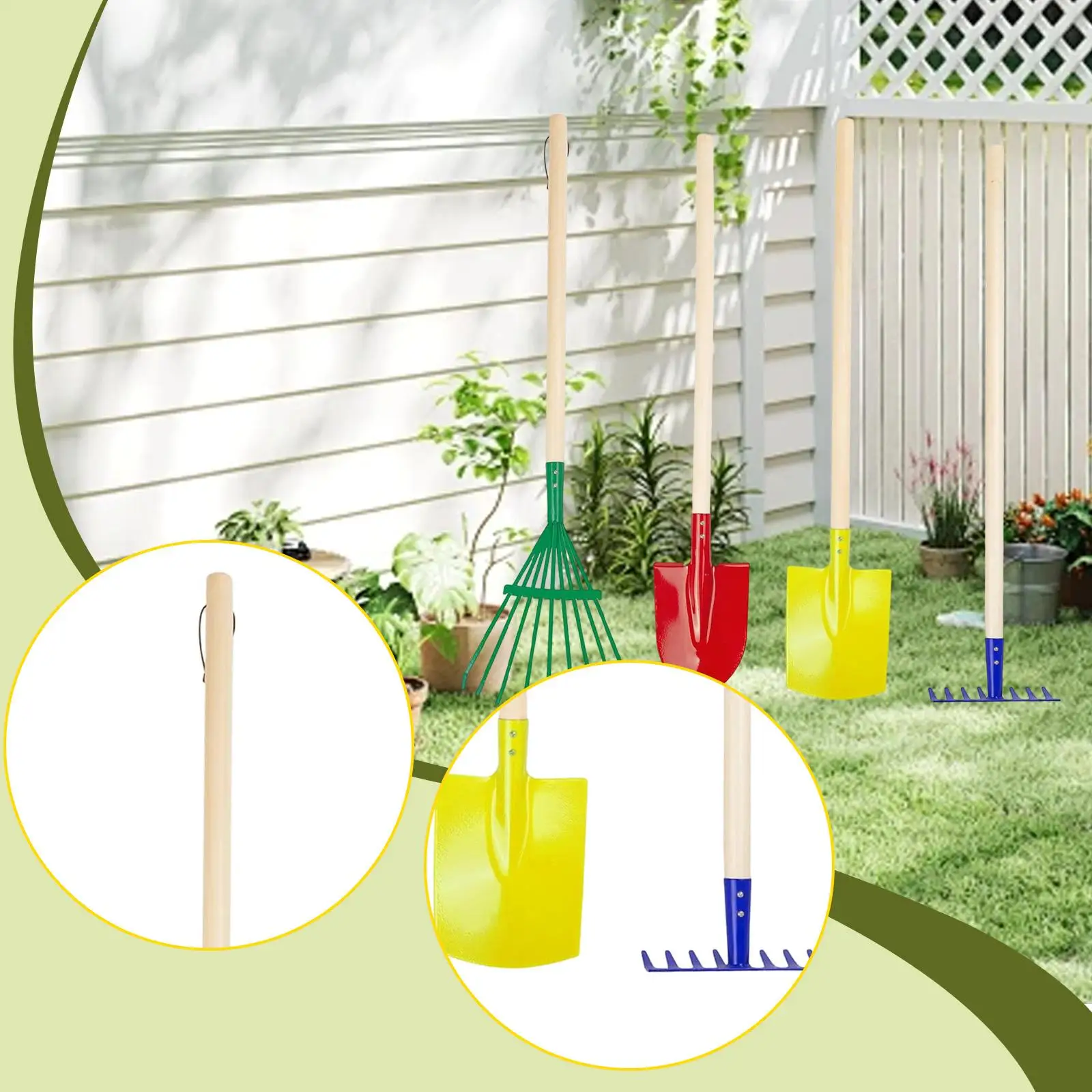 

4Pcs Kids Garden Tool Set Metal Colorful Outdoor Child Friendly Gift for Boys Girls Wooden Handled Gardening Tools Shovel Rake