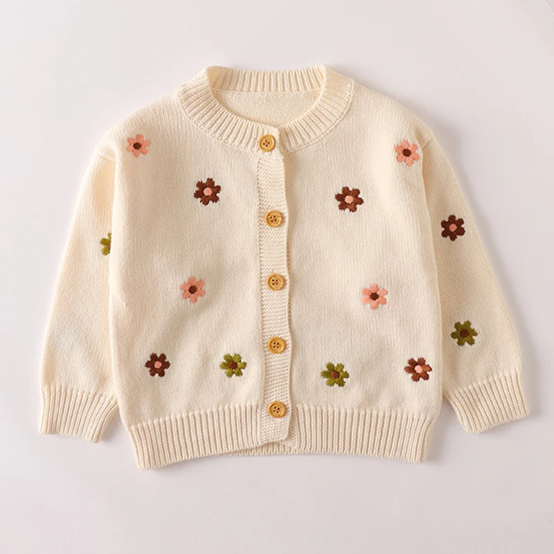 

Winter Spring Infant Baby Girl Knitting Cardigan Long Sleeved Floral Embroidery Toddler Baby Girls Sweater Coat Children Clothes