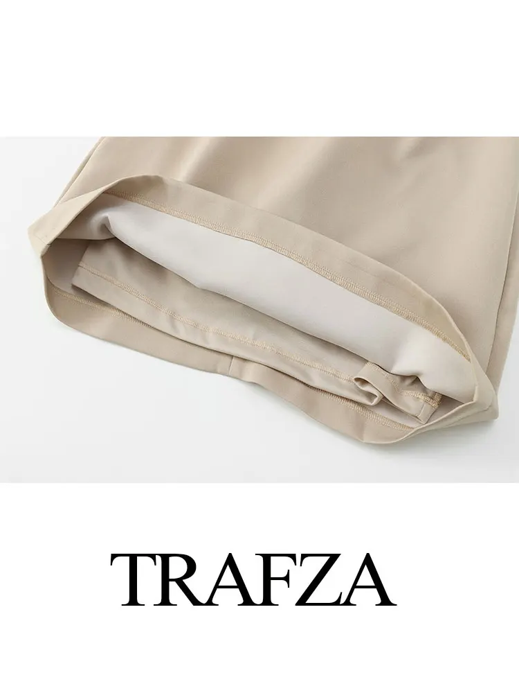 TRAFZA 2024 Letnia moda damska Sukienki khaki Bez rękawów O Neck Halter Neck Slim Krótkie sukienki Vintage Elegancka kobieca sukienka