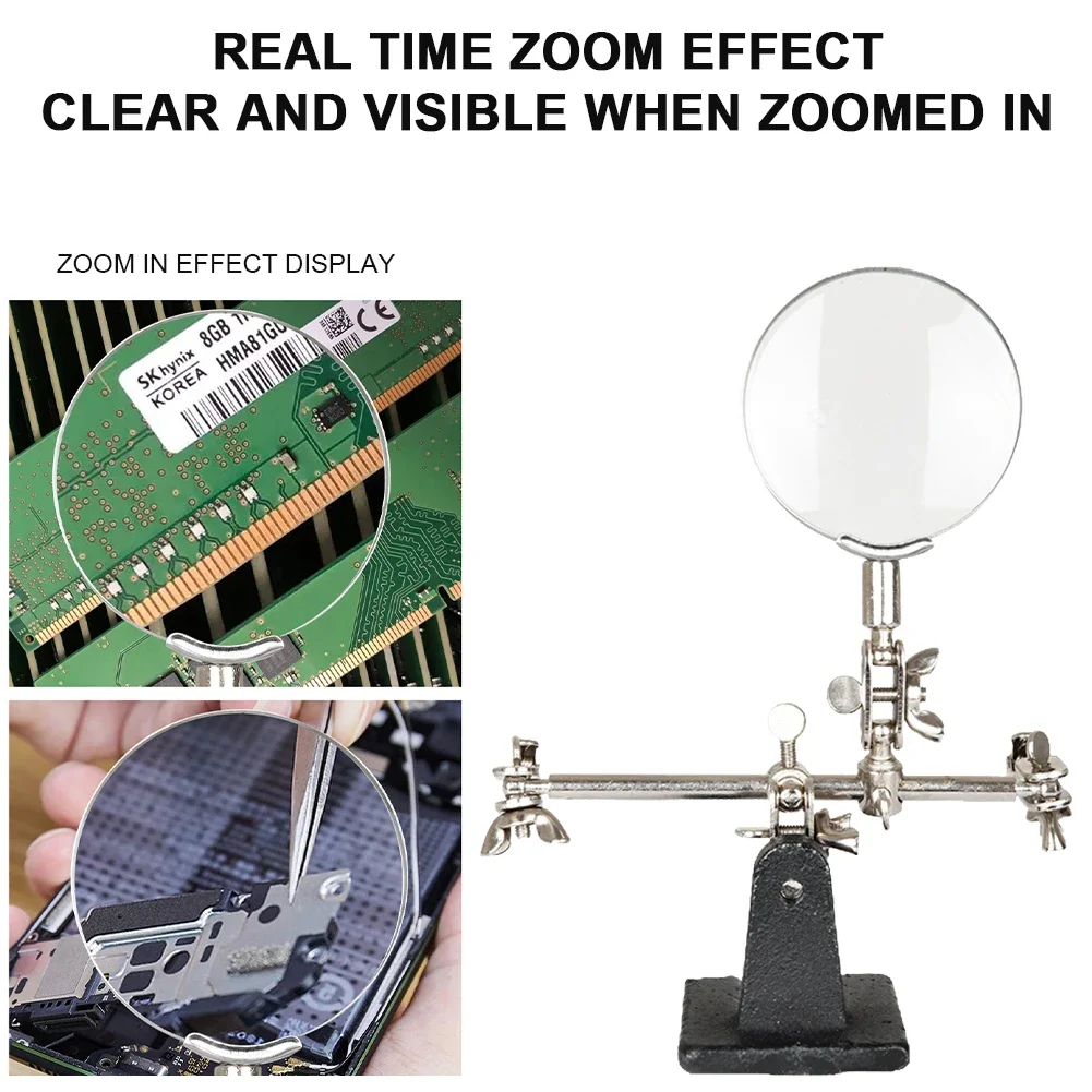 5X Helping Hand Magnifying Glass Stand with Alligator Clips Third Hand Solder Aid Magnifying Lens Electric Circuit Board Repair