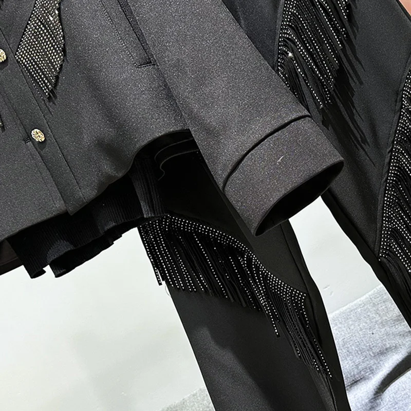 PFHQ 2024 Spring Autumn New Tassel Design Two Piece Set Korean Fashion Trendy Solid Color Male Sets Darkwear Casual 21Z5883