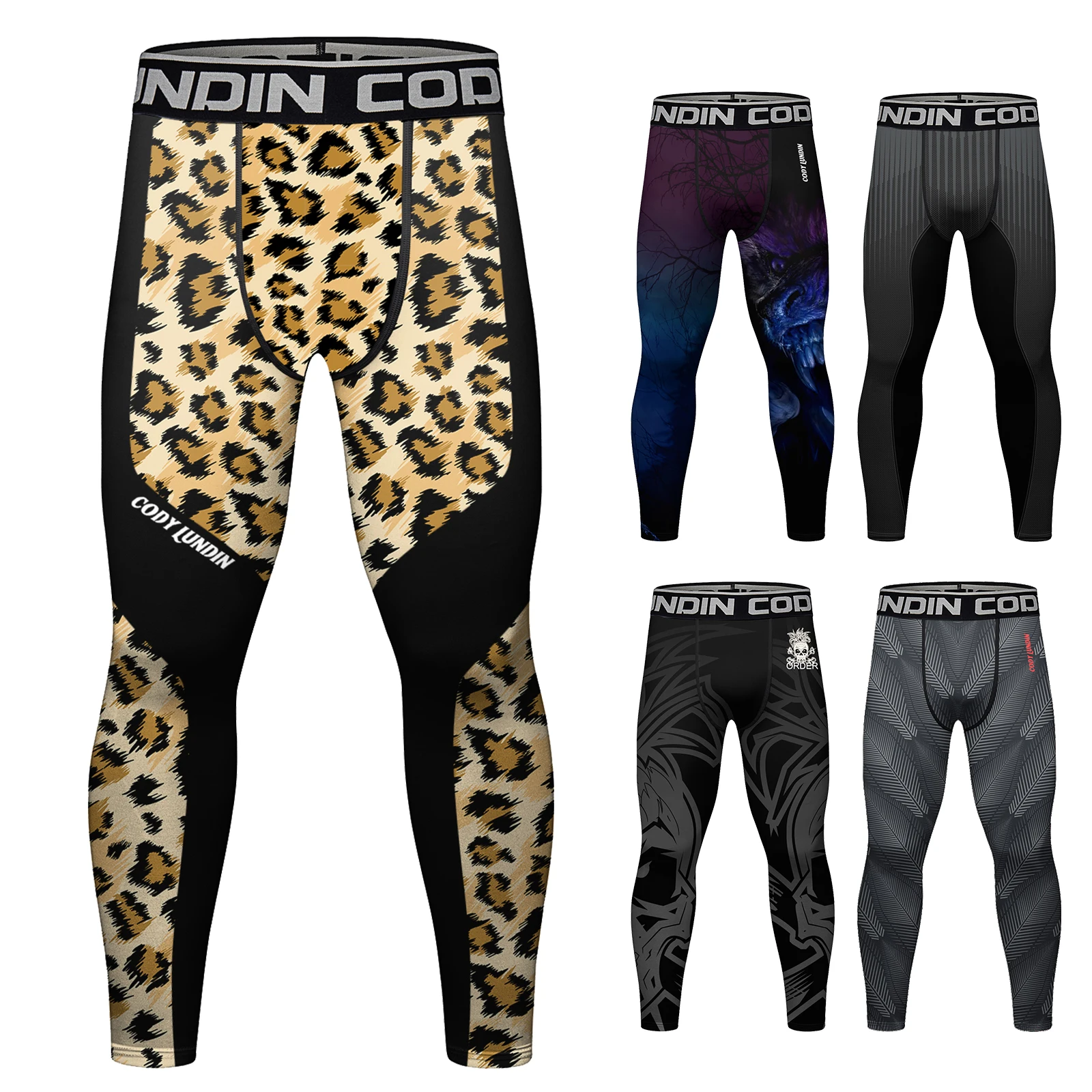 CODY LUNDIN Leopard Printed No Gi bjj Compression Leggings Male Grappling Pants For Running Gym Trousers Training Jogging Tights