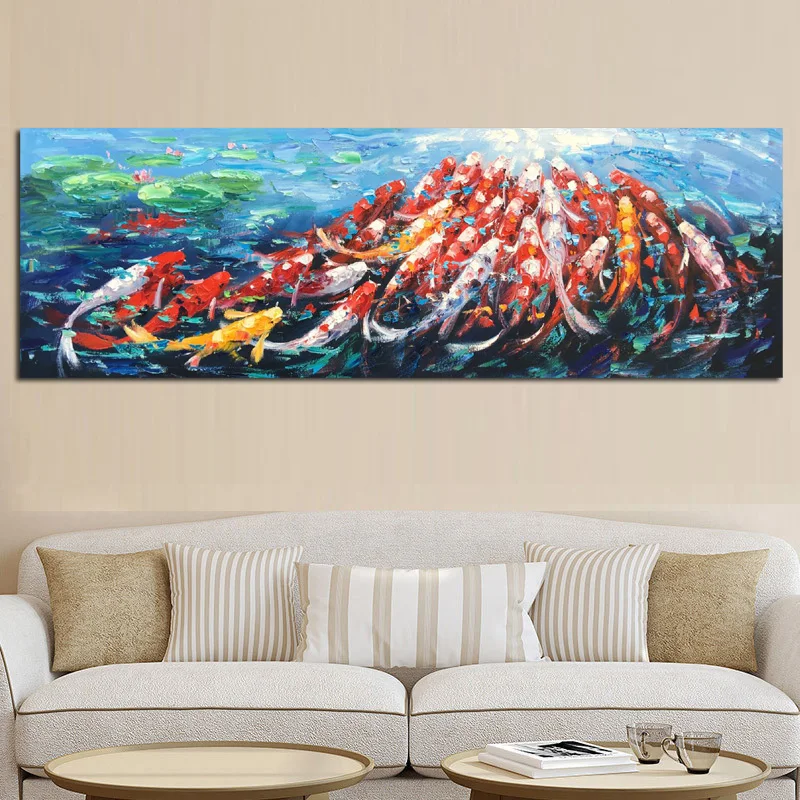 Abstract Fengshui Koi Fish Lotus Landscape Chinese Painting  Calligraphy Poster,Wall Canvas Art Picture Print For Living Room
