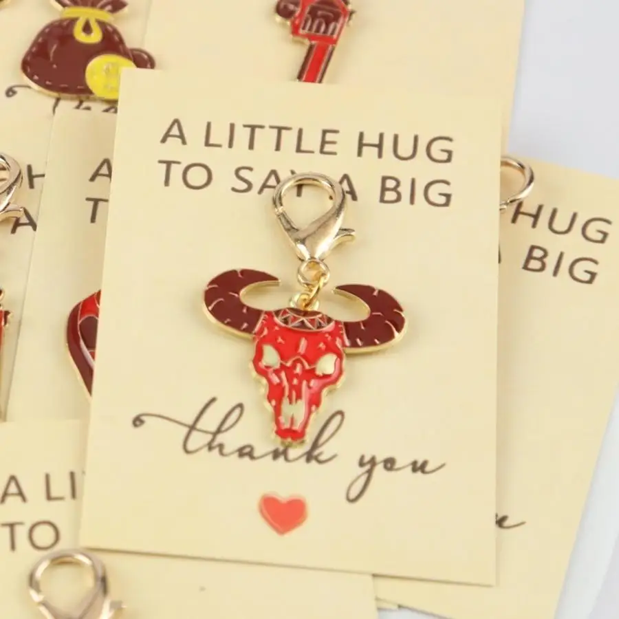 1/5/10/20/50/100pcs 2D Flat, s 2D Fun Western Cowboy Series Keychain Set, Comes with a Small Hug Message and a Big Thank-you Car
