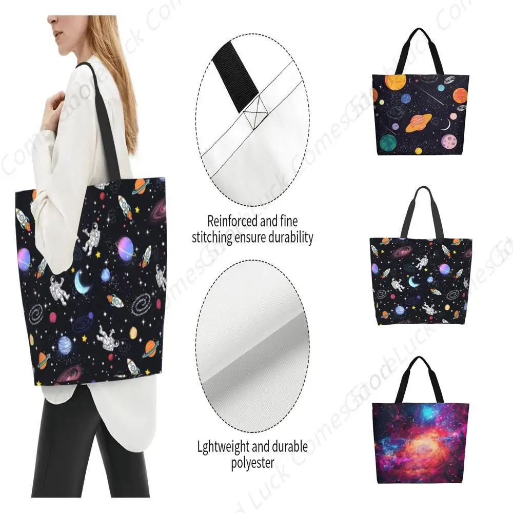 

Space Universe Canvas Tote Bag Large Women Casual Shoulder Bag Handbag Reusable Beach Shopping Grocery Bag For Outdoors