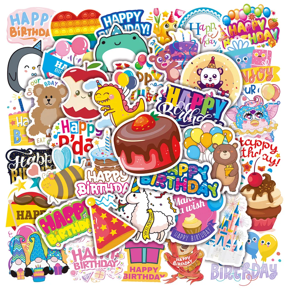 10/30/50pcs Birthday Blessing Cartoon Graffiti Sticker Helmet Diy Waterproof Laptop Phone Water Scrapbook Decorative  Sticker