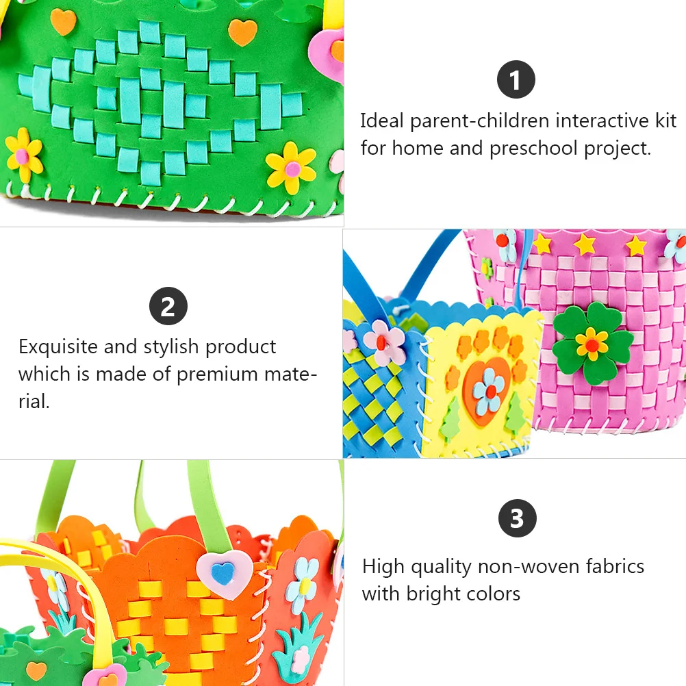 4 قطعة سلة مغزولة للأطفال مادة ذاتية الصنع قماش ملون غير منسوج سلة زهور محمولة يدويًا لحرف رياض الأطفال #4
