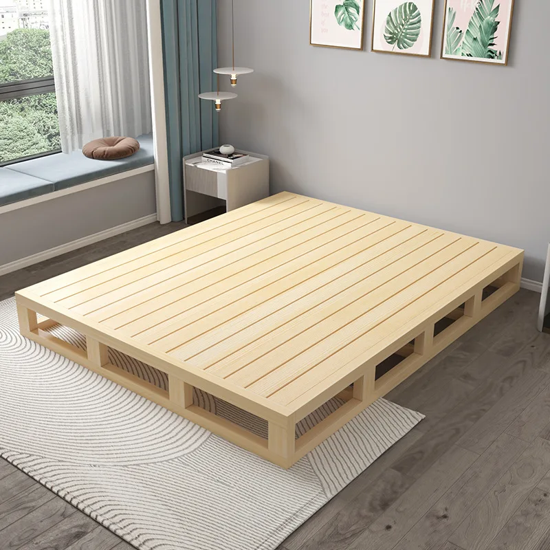 Tablero de cama nórdico, marco de tatami de madera maciza, casa de alquiler de cama baja, tablero duro, fila de suelo, marco de cama esqueleto de madera maciza