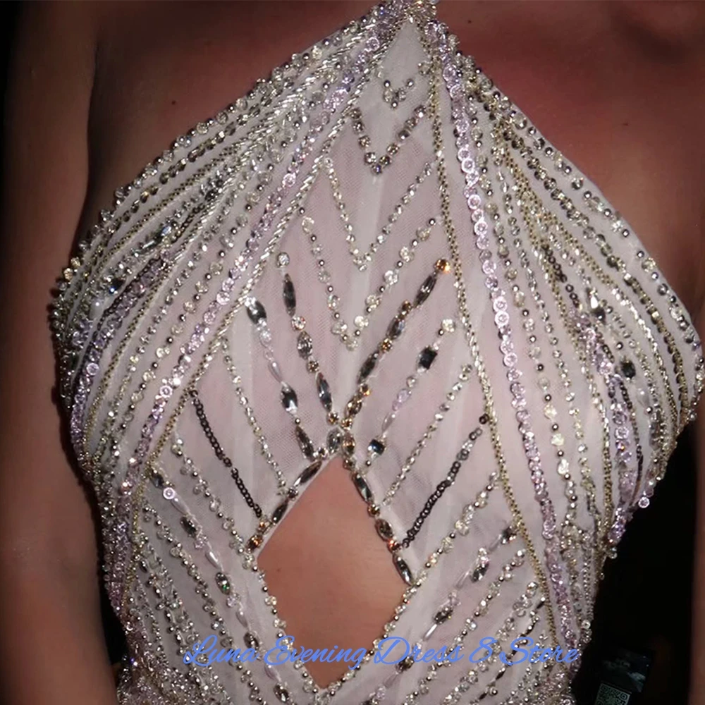 Luxury Halter Tulle Evening Dress Exquisite Watteau Train Customized Party Dresses Delicate Bow Sequined Beading Cocktail Dress image 2