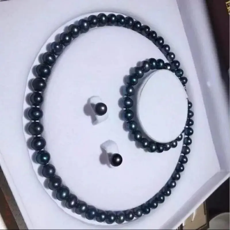 chaud-aaaa-9-10mm-naturel-tahiti-noir-collier-de-perles-bracelet-boucle-d'oreille-ensemble-14kp