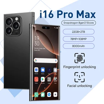 I16 프로 맥스 스마트폰, 7.3 인치 고화질 화면, 108MP + 78MP, 스냅드래곤 8 Gen 3, 8000mAh 듀얼 SIM 카드, 22GB + 2TB