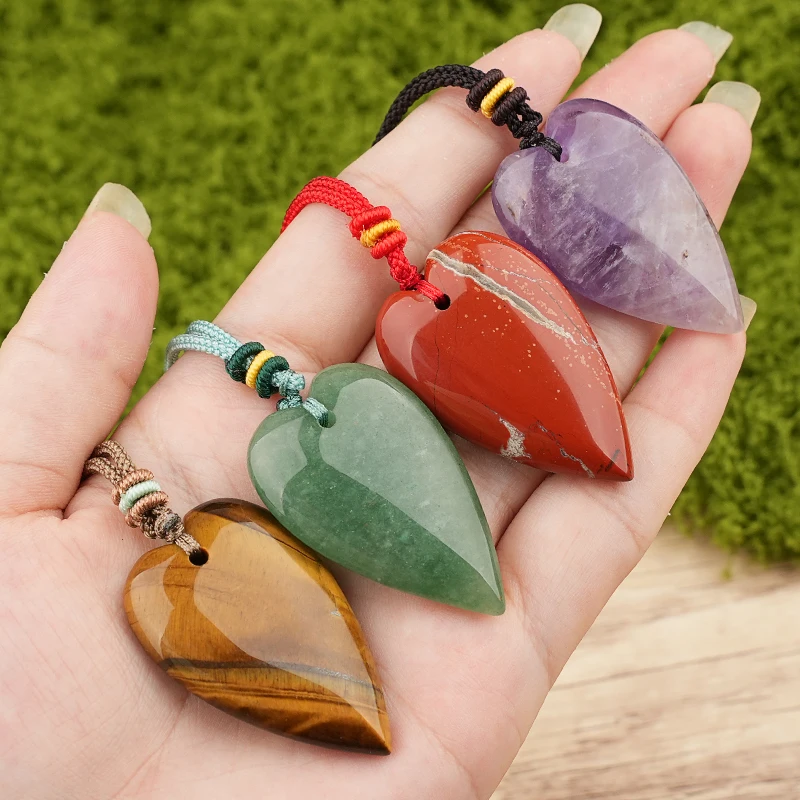 Hot Selling Simple Natural Opalite Long Heart Shaped Pendant Necklace Fashion Jewelry Gift for Men & Women
