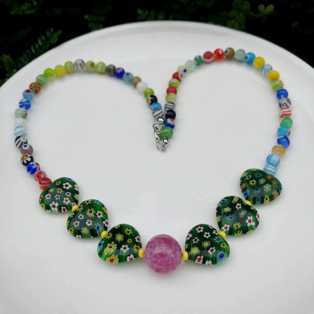 

1Set Love Thousand Flowers Glass Bracelet Necklace Set DIY Handmade Beaded Clothes Versatile Charm Girl Mini Jewelry Jewelry