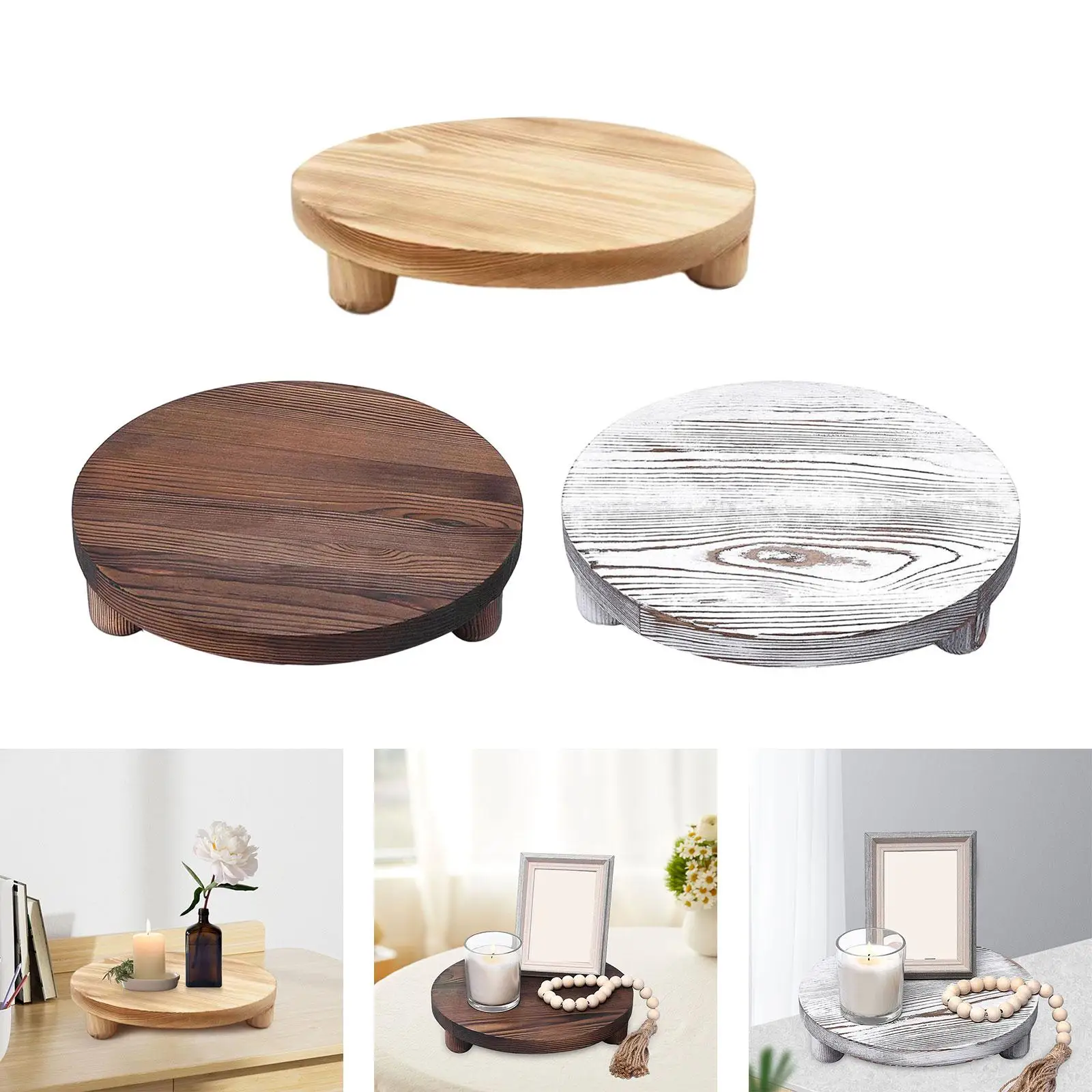 Wood Riser Stand Home Decor Round Bathroom Wood Pedestal Tray Decorative Riser for Display Dessert Indoor Plant Pot Candle Cake