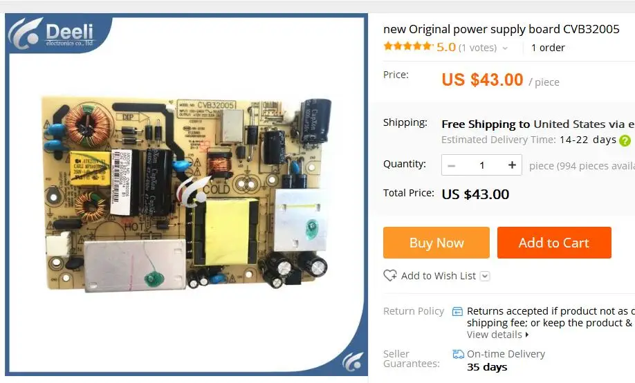 Nouvelle carte d'alimentation d'origine CVB32005