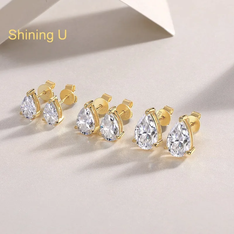 

Серьги-гвоздики Shining U из стерлингового серебра 925 пробы с муассанитами VVS1 в форме груши 6*9 мм и 7*11 мм для женщин, изысканные ювелирные изделия на годовщину и день рождения