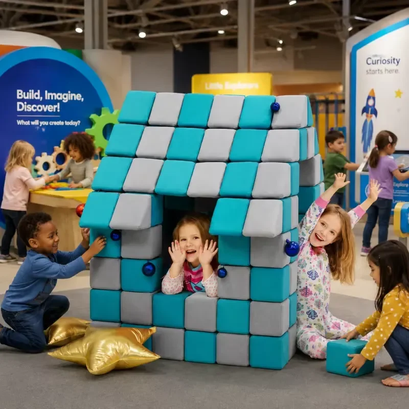 Soft Magnetic Fabric Building Blocks Set DIY Amusement Park STEM Educational Toys for Toddlers Indoor Outdoor Sensory Play