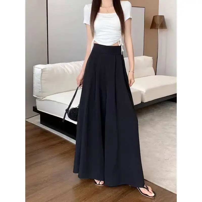 Sommerliche Plissierte High-Waist Weite Hosen für Junge Damen – Lässige Anzughose für Studentinnen mit schlankem Schnitt – Detail 3