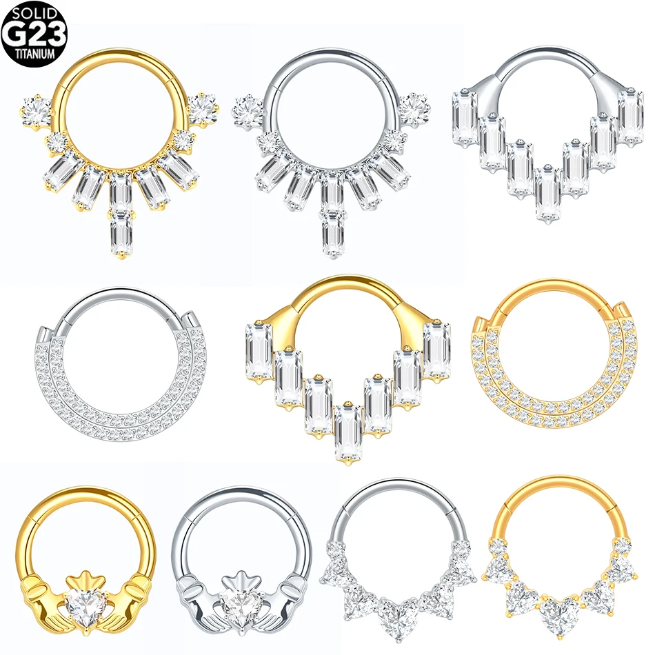

1Pc Titanium Septum Nose Rings Clicker Hoops Cubic Zircon Ear Cartilage Tragus Helix Daith Earrings 16G CZ Body Piercing Jewelry
