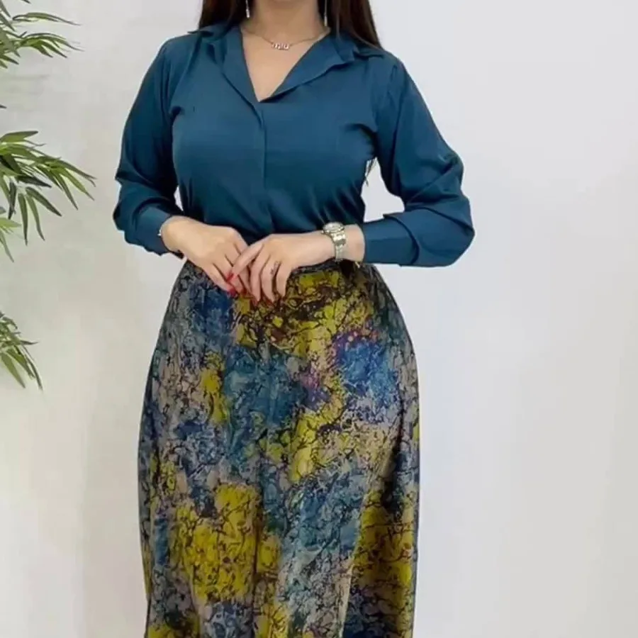 Dwuczęściowe zestawy muzułmańskie kobiety sukienka z nadrukiem koszula garnitury Jalabiya turcja arabskie sukienki maroko dubaj Abayas Kaftan Islam Vestidos