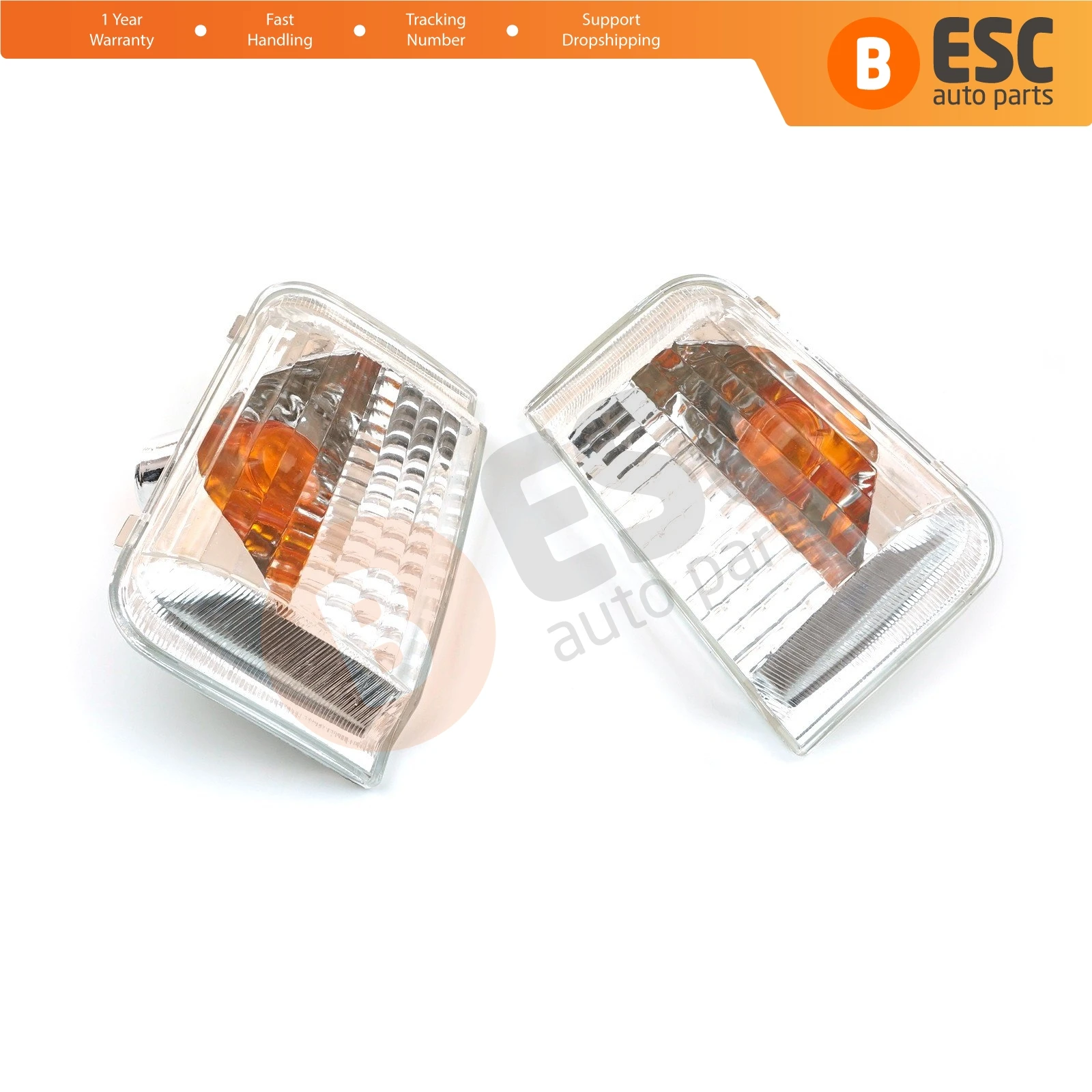 ESC ESP909 2 Pcs Side Door Wing Mirror Indicator Lamp ORANGE Lens R+L 71748253, 71748252  for Fiat Peugeot Citroen MK3