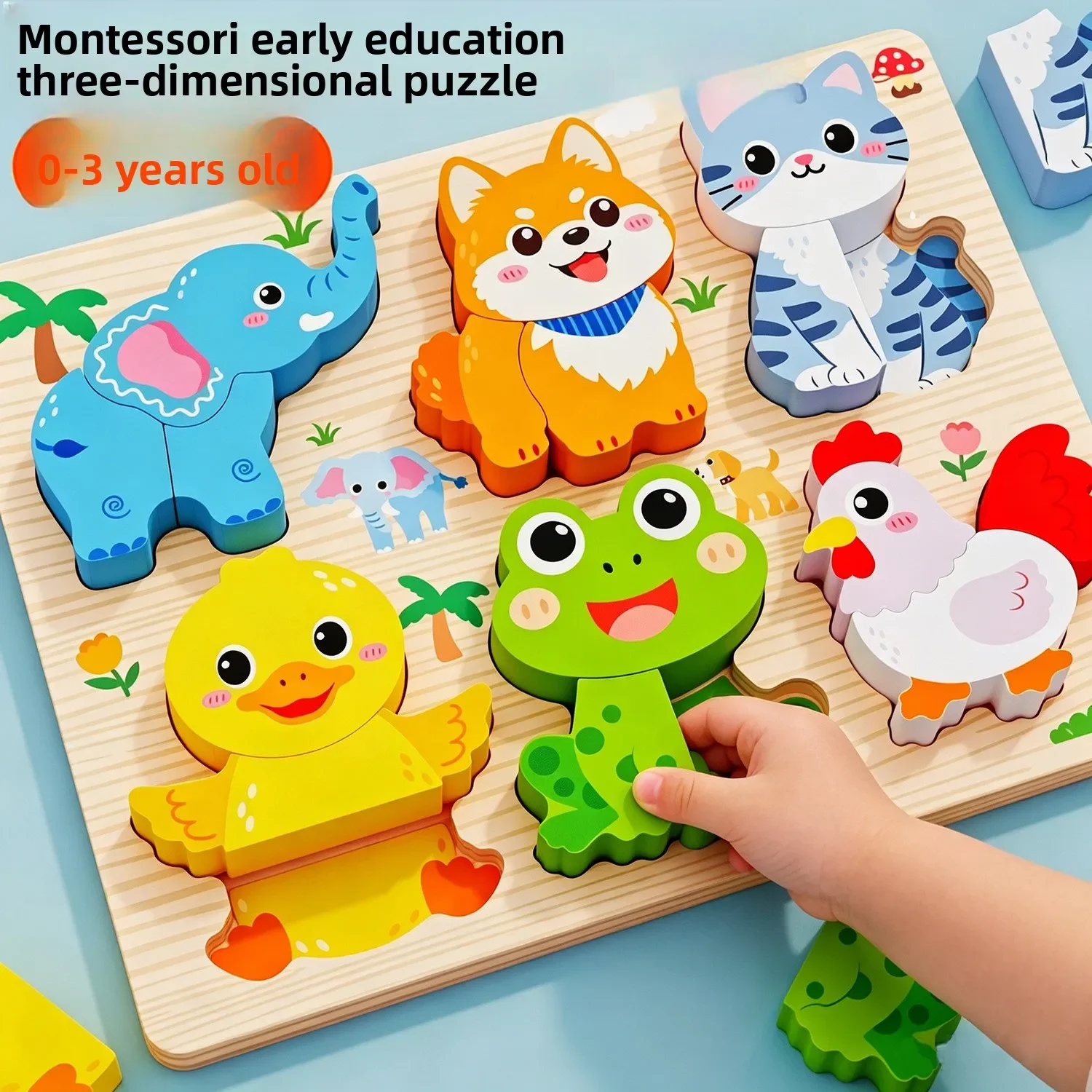 6-in-1 Montessori Wooden 3D Puzzle Animal Shape Matching Jigsaw Early Educational Cognitive Sensory Toy for Toddlers 1-3Y Gifts