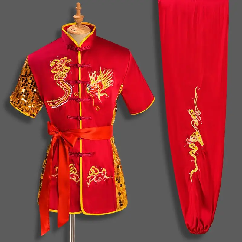 2026 new chinese style kids wushu sets adolescent martial arts competition clothing sequin decoration dragon embroidery costume