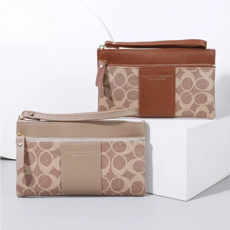 حقيبة يد نسائية كلاسيكية ذات نمط قديم متطابقة الألوان وحبل سحب مائة ومحفظة تخزين كبيرة للفتيات