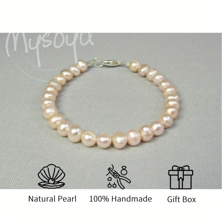

Браслет MYSOYA из розового пресноводного жемчуга 5-6 мм с подарочной коробкой, подарок для него и для нее, подходит для подарка на день рождения, свадебные украшения