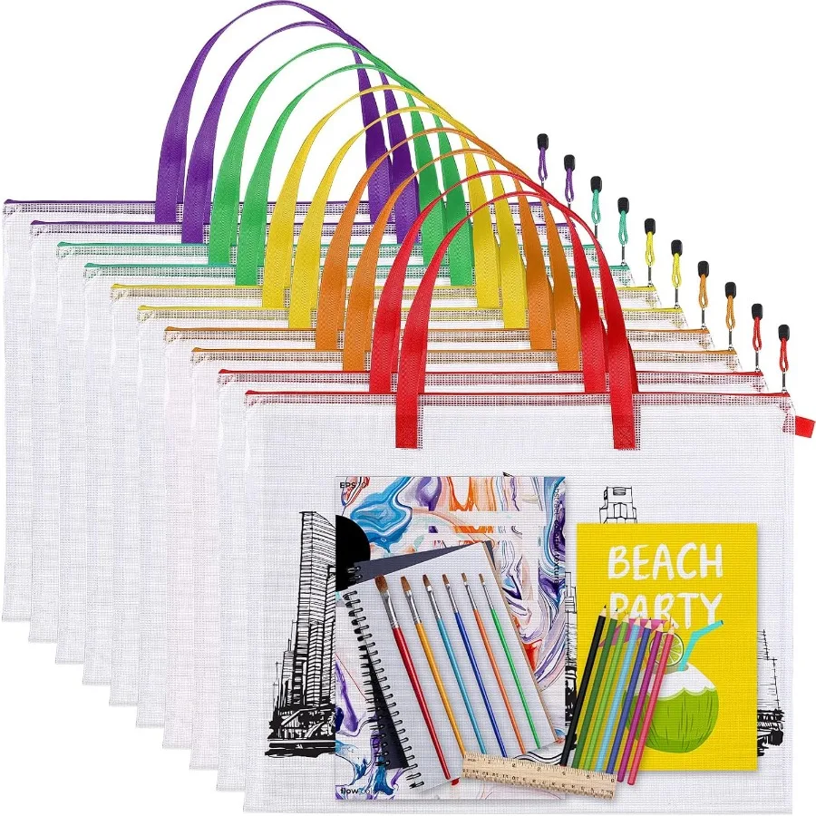 레지너리 10개입 19x25인치 아트 포트폴리오 가방 벌크 지퍼 및 손잡이 포함 투명 화이트 가방 아트워크 포스터 게시판용