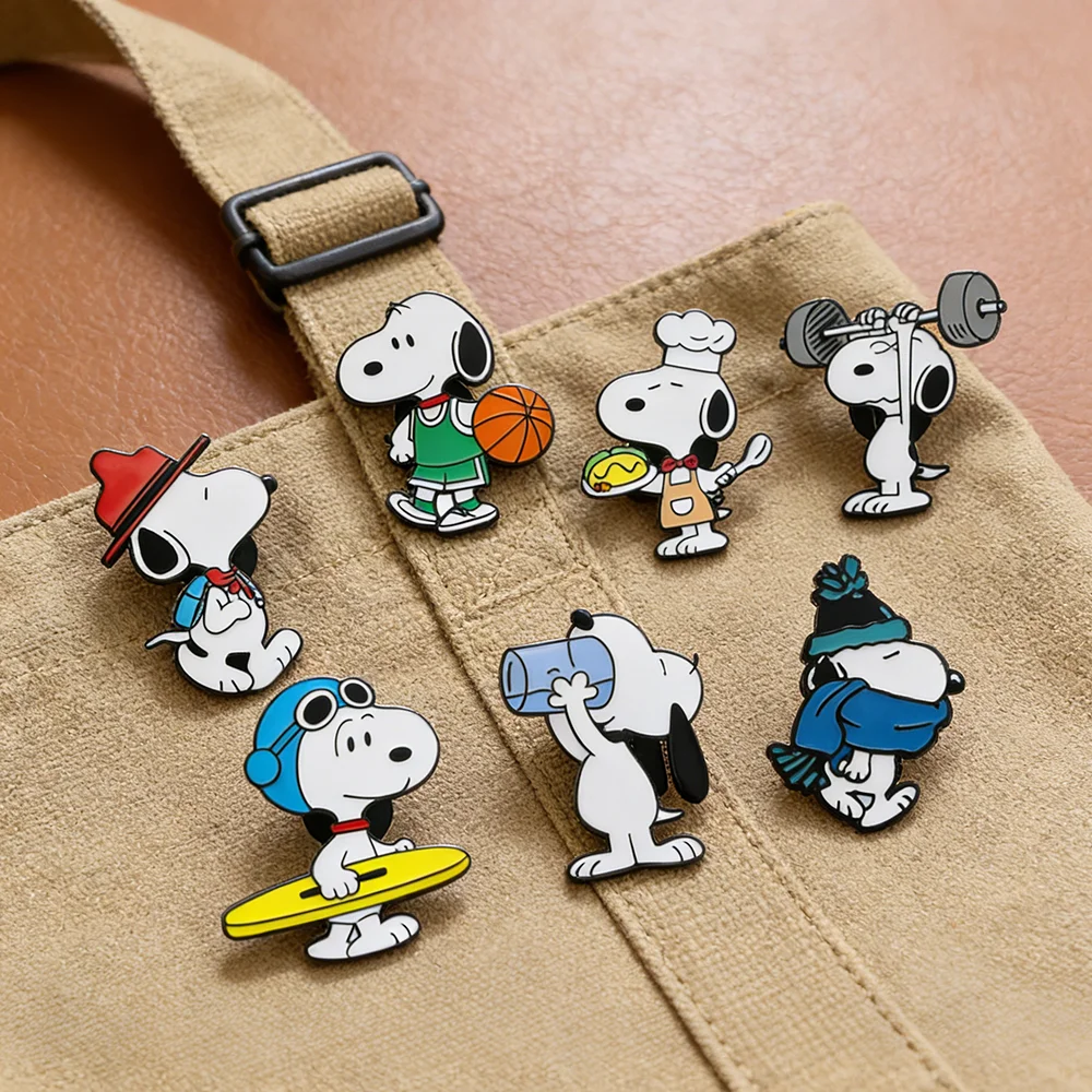 Snoopy Enamel Lapel Pins Cute Cartoon Dog Collectible Brooch Badges for Sport Chef Pilot Fans Gift LapelPin Collectors Item