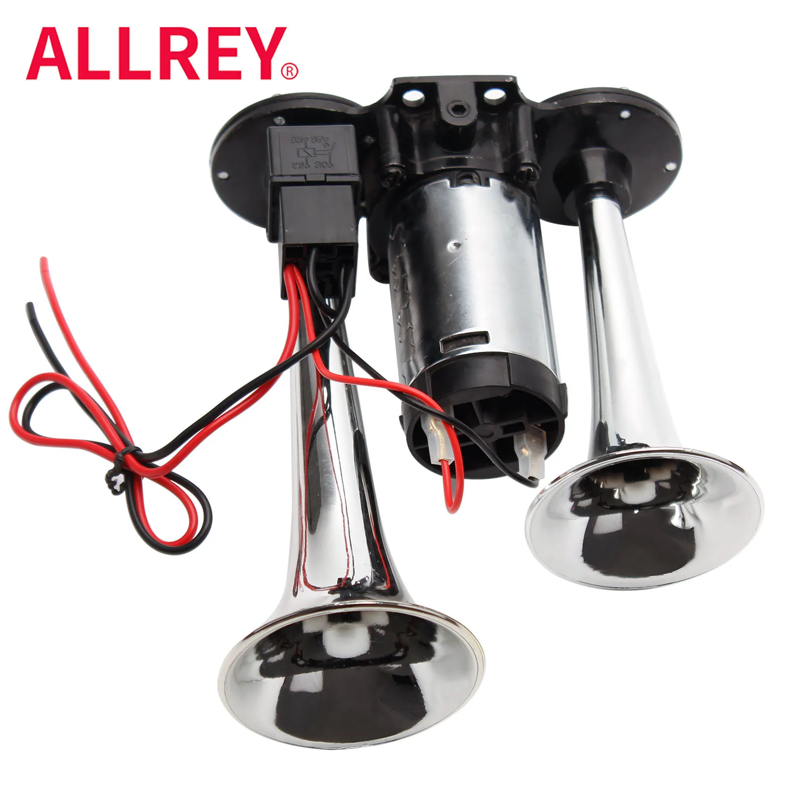 

ALLREY 12V Air Horn Double Tube Conjoined Pump Horn Super Loud With Relay Compressor For Vehicle Truck Boat Motorcycle Accessory