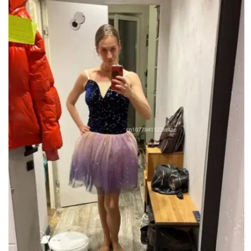 子供用プロバレエドレスパフォーマンス衣装、学生モダンダンスロングスタイルふわふわガーゼドレスパフォーマンス衣装