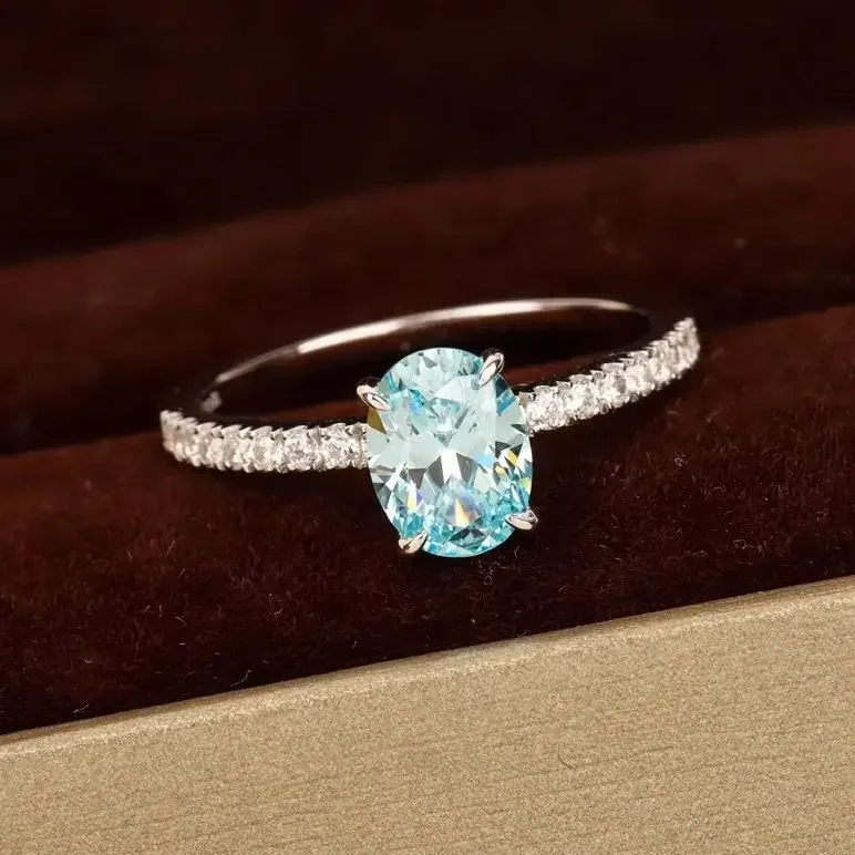 

Fine Top Quality 925 Silver Sapphire Oval Crystal Ring Women Charm Luxury Jewelry Trend