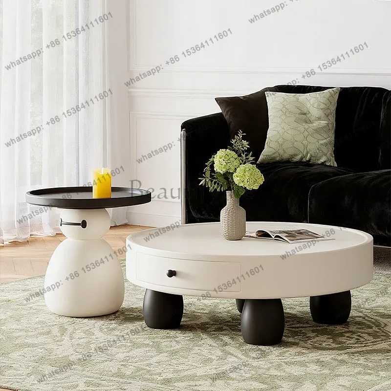 YJ Cream wind round combination coffee table Nordic simple living room home designer creative high-end snowman coffee table