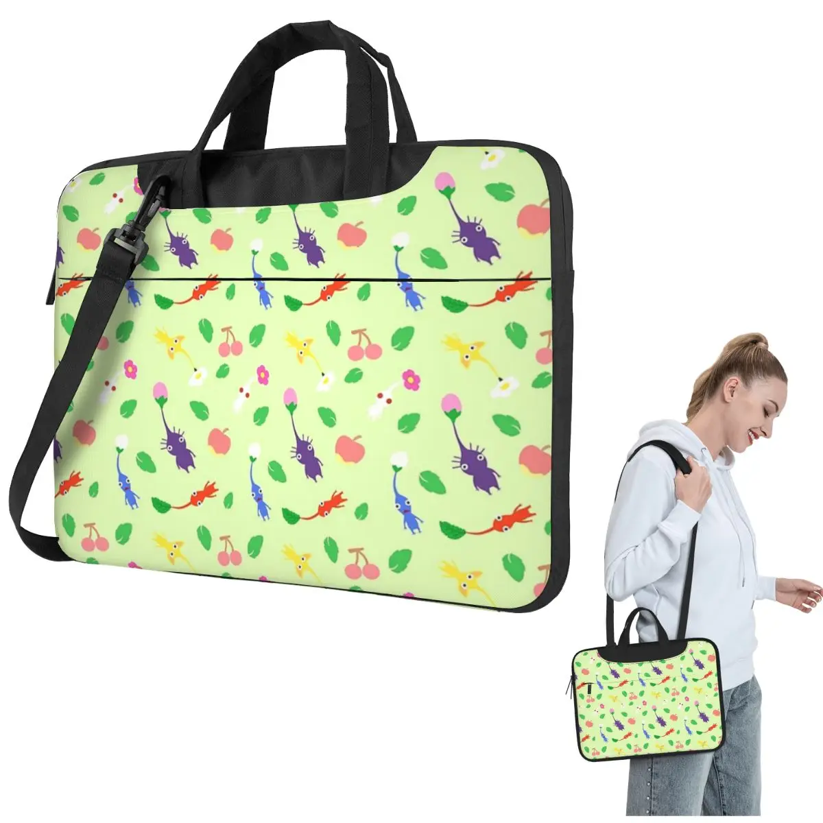 Cute Pikmin Pattern Crossbody Laptop Bag Case Computer Bag Resistant Protective Notebook Pouch for Lenovo