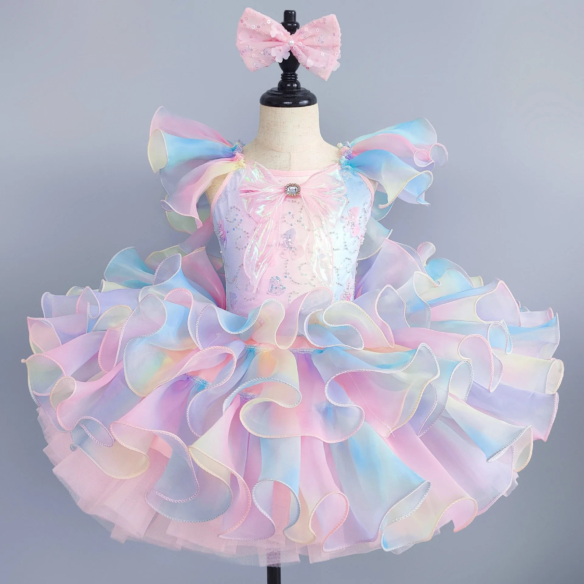 

New Ballet Girls Dance Clothes Colorful Kindergarten Baby Dancing Puffy Gauze Skirt