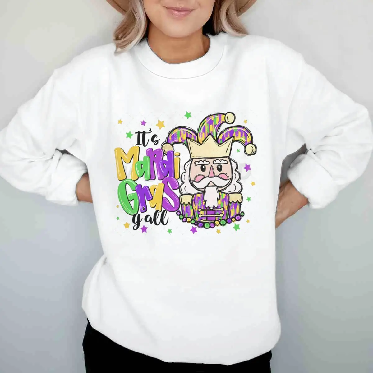 해피 마디 그라 여성 의류 마디 그라가 되다니요 모두들 스웨트셔츠 카니발 축제 클래식 탑 여성 긴팔 셔츠