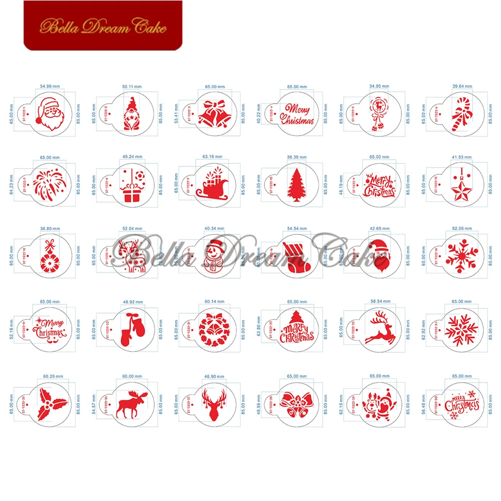 30pcs/set Christmas Series Fondant Cookie Stencil DIY Macaron Biscuit Mold PET Chocolate Coffee Template Cake Deco Tool Bakeware