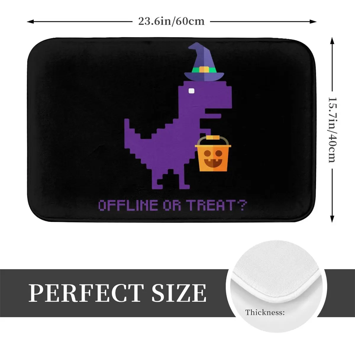 Purple Halloween Offline T-Rex Dino Offline Or Treat Non-slip Doormat Floor Mat Carpet Rug for Kitchen Entrance Home Footpad Mat