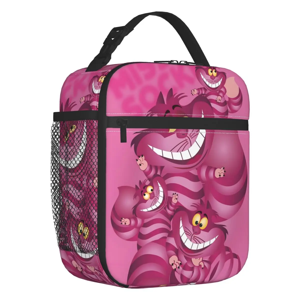 

Custom Smiling Cheshire Cat Thermal Insulated Lunch Bags Cartoon Animal Portable Lunch Tote for School Office Outdoor Food Box